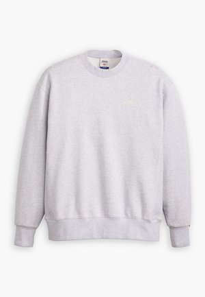Felpa grigia con scollo a girocollo, maniche lunghe, polsini e orlo a coste. Presenta un piccolo logo "Levi's" giallo chiaro sulla parte anteriore.