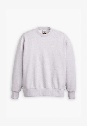 Gray sweatshirt with crew neck, long sleeves, ribbed cuffs, and hem. Features a small "Levi's" logo in light yellow on the front.