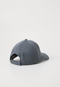Grijze mesh honkbalpet met een gebogen rand, verstelbare strap aan de achterkant en ventilatiegaatjes langs de kroon.