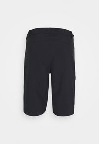 Černé šortky z hladké, lehké látky. Mají standardní pas, zadní kapsy a délku ke kolenům.