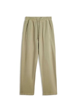 Lys olivengrønne sweatpants lavet af blødt stof, med elastisk talje og snor, sidelommer og en afslappet pasform.