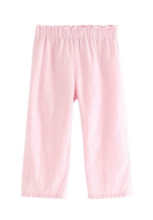 Lyserøde bukser til småbørn med elastisk, sammentrukket linning, lige ben og blødt stof.