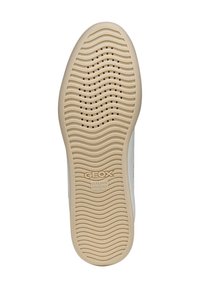 Semelle de chaussure Geox avec un motif ondulé, couleur beige clair, de multiples perforations pour la respirabilité, portant l'inscription "GEOX ITALIAN PATENT".