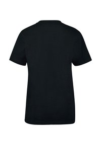 Černé bavlněné tričko s krátkým rukávem a kulatým výstřihem. Jednoduchý design, bez grafiky nebo vzorů, s rovnými liniemi a lemem.