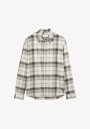 Camicia a maniche lunghe tartan nelle tonalità beige e grigio, con colletto button-down e orlo dritto. Realizzata in tessuto testurizzato.