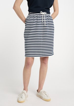 Gonna a righe con vita elastica e cordoncino, disponibile nei colori blu navy e bianco. Tessuto morbido e design dritto.