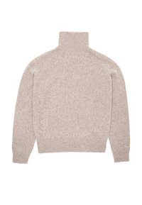 Beiger Rollkragenpullover mit weichem, strukturiertem Strick, gerippten Bündchen und Saum. Das Design zeichnet sich durch eine enganliegende Silhouette und einen hohen Kragen aus.