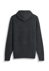 Felpa con cappuccio lavorata a maglia grigia scura, caratterizzata da un design a coste testurizzate, un cappuccio morbido e maniche ampie, che mette in mostra uno stile pulito e semplice.