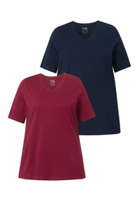 Due magliette a maniche corte a scollo a V in bordeaux e blu navy, realizzate in morbido cotone, con una vestibilità comoda e orli cuciti.