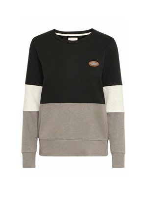 Krāsaini blokota džemperis ar melniem, pelēkiem un baltiem segmentiem, ar apaļu kakla izgriezumu un mazu logotipa uzšuvumu uz krūtīm. Mīksts kokvilnas materiāls.