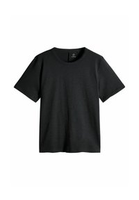 Svart t-shirt med korta ärmar i mjukt tyg, med klassisk rund halsringning och rak skärning, utan synliga mönster eller tryck.