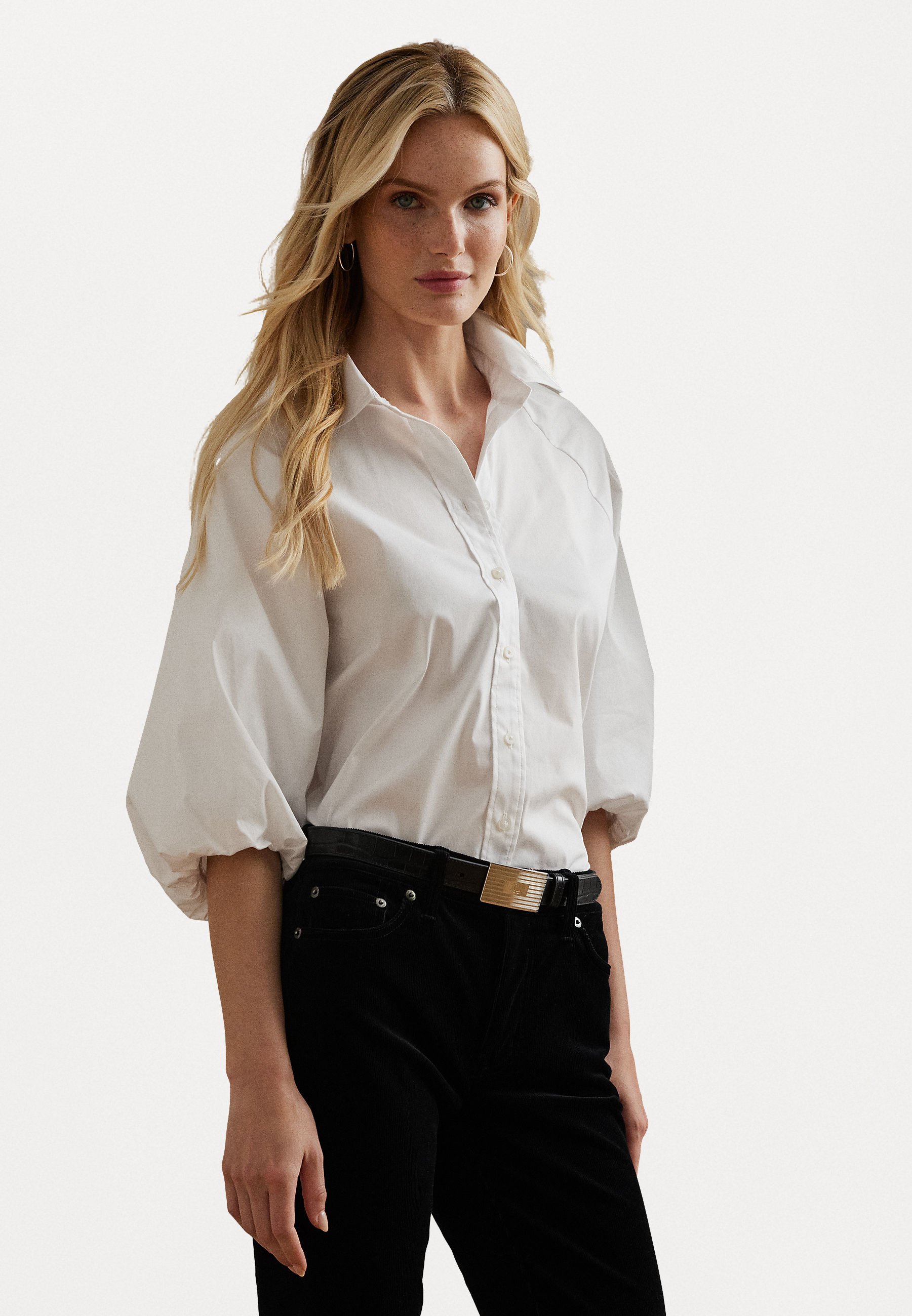 Lauren Ralph Lauren COTTON BLEND BUBBLE SLEEVE SHIRT