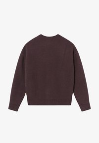 Brauner Strickpullover mit strukturiertem Muster und gerippten Bündchen. Verfügt über einen runden Halsausschnitt und ist für einen lässigen Schnitt konzipiert.