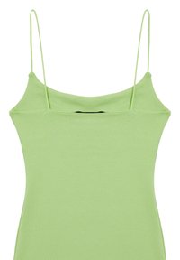 Camisole vert clair avec des bretelles spaghetti et une coupe décontractée. Fabriquée en matériau doux, avec un col arrondi et un design minimaliste.