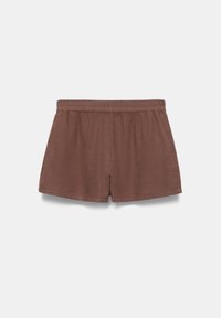 Shorts marron décontractés avec taille élastique, coupe ample, poches latérales avant et finitions de couture discrètes.