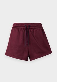 Μπορντό αθλητικό σορτς από μαλακό ύφασμα, με ελαστική μέση, μπλε σκουρό κορδόνι και πλαϊνές ραφές για άνεση.