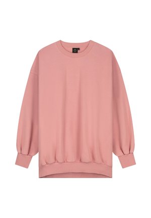 Roze sweatshirt met lange, volumineuze mouwen, ronde hals en ribbelboorden. Heeft een relaxed fit en een gladde stoftextuur.