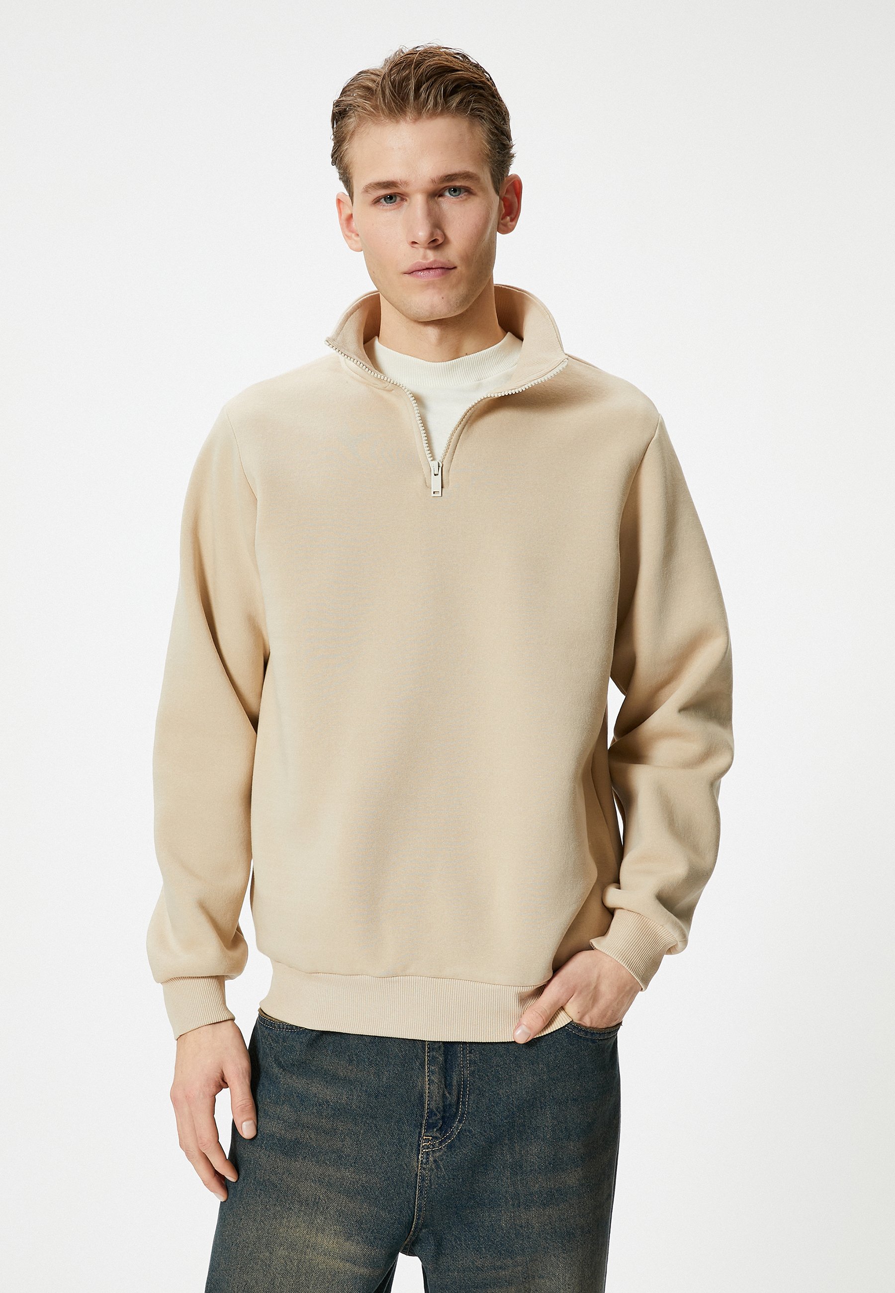 Koton HALF ZIPPER HIGH NECK - Sweatshirt - beige - Zalando