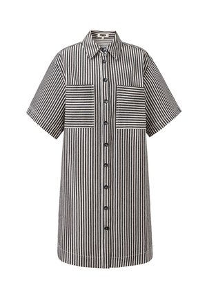 Korte mouwen knoopshirts in zwart-wit gestreepte stof, met twee borstzakken en een klassiek kraagontwerp.