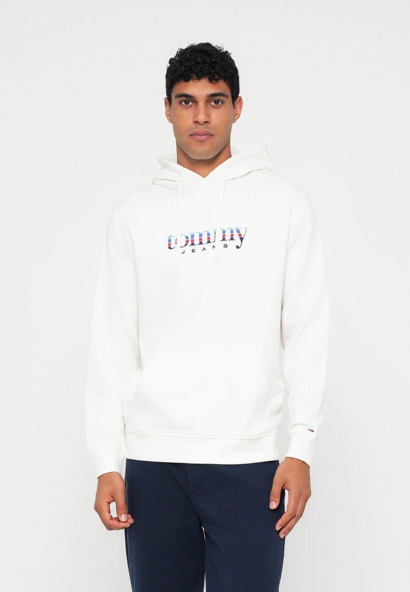 Tommy Jeans LOGO TERRY DRAWSTRING HOODY - Mikina s kapucí - ecru