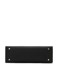 Black textured leather clutch with a rectangular shape, featuring gold-tone hardware and four circular studs at the corners.