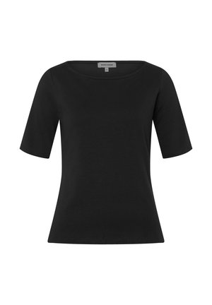 Zwart nauwsluitend T-shirt met korte mouwen en een ronde hals, met het label "MORE & MORE" in maat 36, weergegeven op een witte achtergrond.