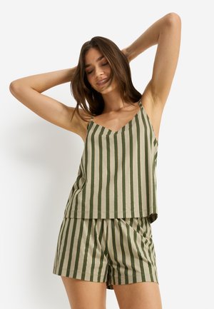 LSCN BY LASCANA SHORTY - Nachtwäsche Set - dunkelgrün-gold-gestreift