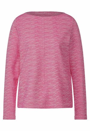 Top a maniche lunghe rosa con un motivo a strisce orizzontali testurizzate, scollo rotondo e vestibilità rilassata, realizzato in un morbido tessuto lavorato a maglia.