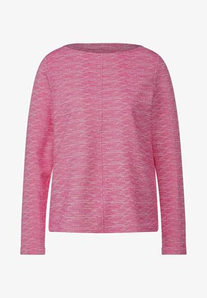 Top a maniche lunghe rosa con un motivo a strisce orizzontali testurizzate, scollo rotondo e vestibilità rilassata, realizzato in un morbido tessuto lavorato a maglia.