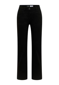 Jeans neri a gamba dritta con bottone frontale e tasche, etichettati "Cecil Denim" in vita.