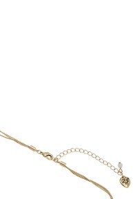 Goldener Armreif mit zwei geflochtenen Ketten, einem Karabinerverschluss und einer verstellbaren Kette mit einem kleinen Herzanhänger und Initialen.