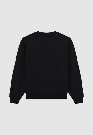 Zwarte sweatshirt gemaakt van zachte stof, met een ronde hals, lange mouwen en geribbelde boorden aan de manchetten en zoom, zonder grafische ontwerpen.