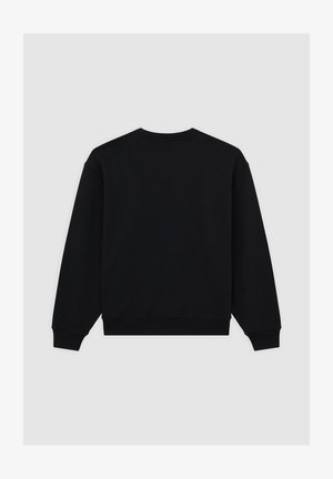 Zwarte sweatshirt gemaakt van zachte stof, met een ronde hals, lange mouwen en geribbelde boorden aan de manchetten en zoom, zonder grafische ontwerpen.