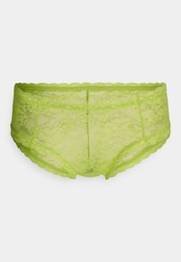 Mutande hipster di pizzo verde lime, con un motivo floreale, bordi scallop e una texture liscia. Progettate per una copertura totale.