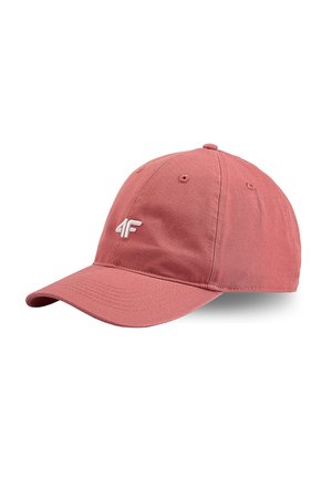 Różowa czapka baseballowa z zakrzywionym daszkiem i białym logo „"4F"” z przodu, pokazana na białym tle.