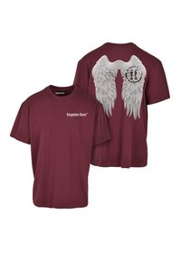 Tricou din bumbac maron cu mâneci scurte. Pe față are logo-ul "chipuri uitate", iar pe spate se află un grafic mare cu aripi de înger gri.