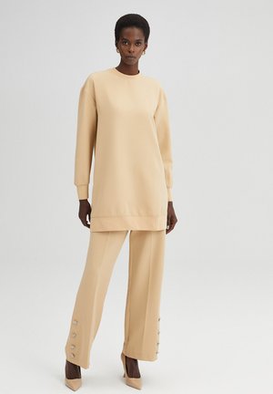 CREPE TUNIC WITH SIDE SLIT - Sweatshirt - beige