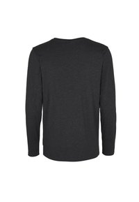 Langarmshirt aus dunkelgrauer Baumwolle, mit rundem Ausschnitt und geradem Saum. Glatte Textur, keine sichtbaren Muster oder Akzente.