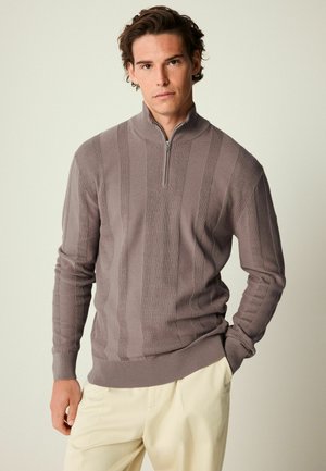 Next ZIP NECK-TEXTURE - Strickpullover - dark brown grey