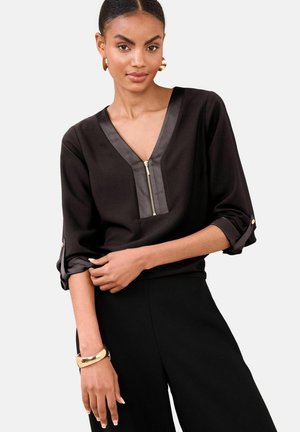 ZIP FRONT 3/4 SLEEVE - Blouse - black