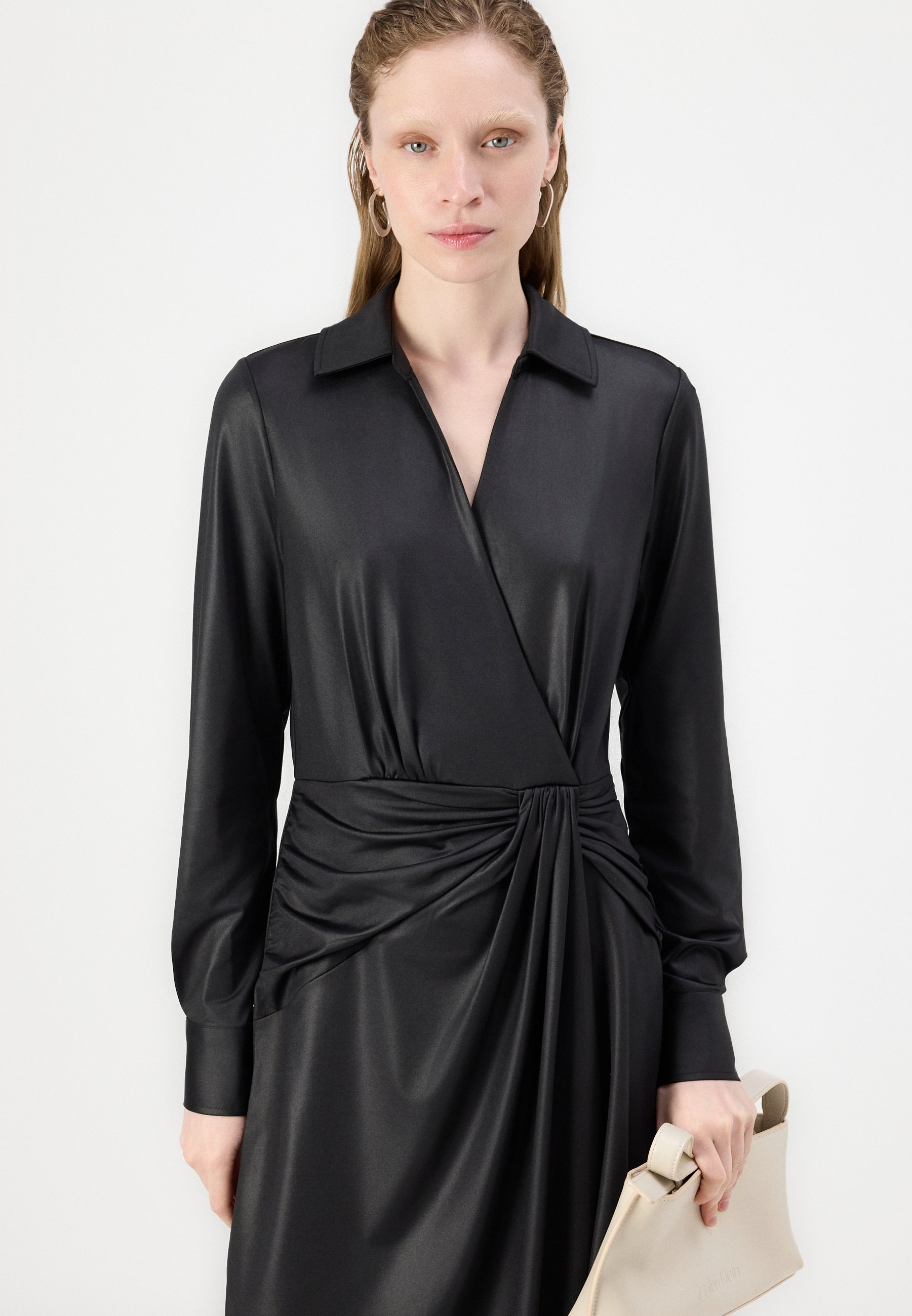 tie neck collared flare dress