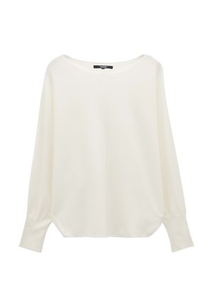 Witte lange mouwen top van zacht materiaal, met een ronde halslijn, een losse pasvorm en iets taps toegelopen mouwen. Glad, effen textuur.