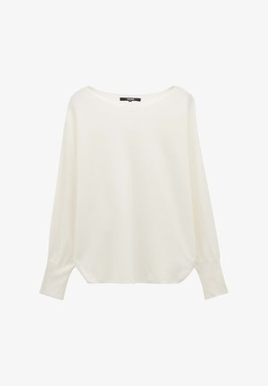 Maglietta bianca a maniche lunghe realizzata in tessuto morbido, con scollatura rotonda, vestibilità ampia e maniche leggermente affusolate. Texture liscia e uniforme.