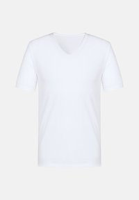 Witte T-shirt met korte mouwen en een V-hals ontwerp. Gemaakt van een gladde stof, met een regular fit en minimale stikseldetails.