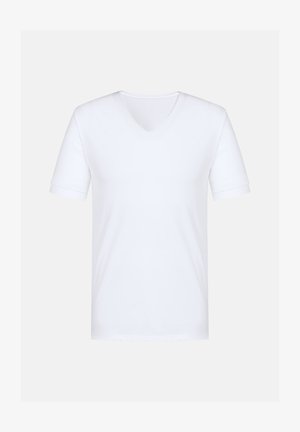 Witte T-shirt met korte mouwen en een V-hals ontwerp. Gemaakt van een gladde stof, met een regular fit en minimale stikseldetails.