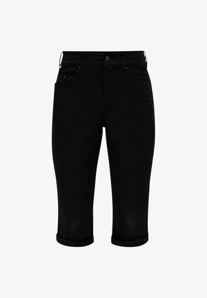 Zwarte cropped broeken van denim met een gladde textuur, voorzien van een klassieke vijf-pocketdesign en opgerolde manchetten aan de zoom.