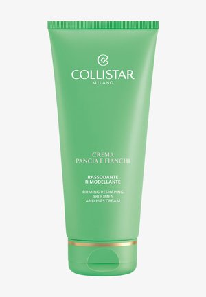 Grüne Tube der Collistar Milano straffenden und formgebenden Creme für Bauch und Hüfte mit weißem und goldenem Text auf der Vorderseite.