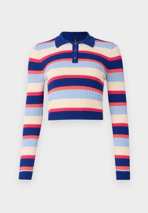 ONLY, ONLKAROL CROP BUTTON - Pullover - mazarine blue/dubarry/open a/birch/raspberry