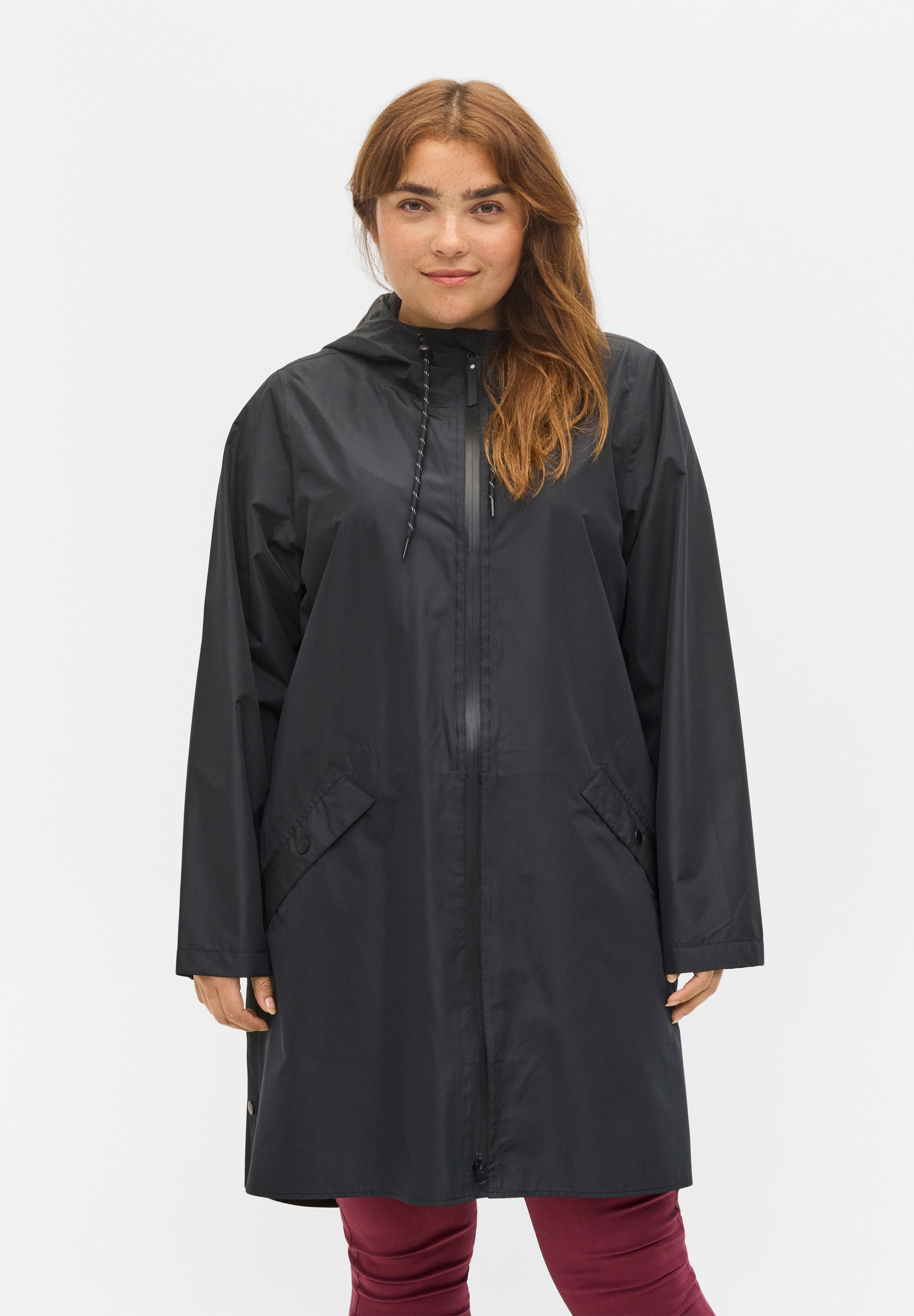 Manteau Imperméable Femme Long Avec Capuche - Trench Coupe-vent, Uni, Zippé - Pour Extérieur, Sport, Grande Taille