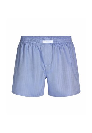 Lichtblauwe herenboxers met een elastische tailleband. Gemaakt van zacht materiaal met subtiele strepen en een detail van een vooropening.